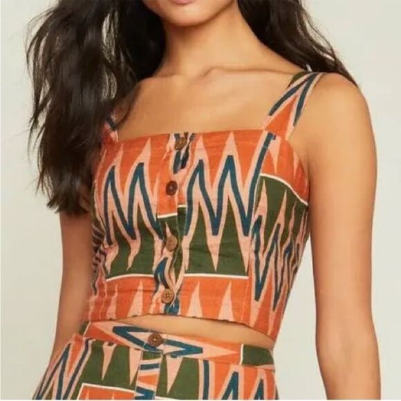 NWT Veronica Beard Tiffany Cropped Top in Tribal Print Linen Blend Tank Womens L - Picture 2 of 16